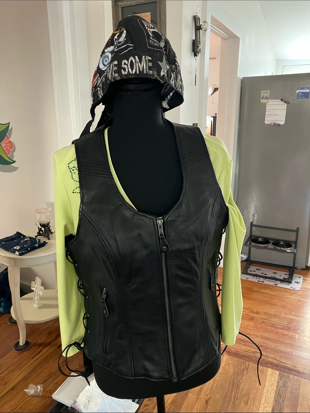 Leatherock Women's Black Leather Lace-Up Biker Vest